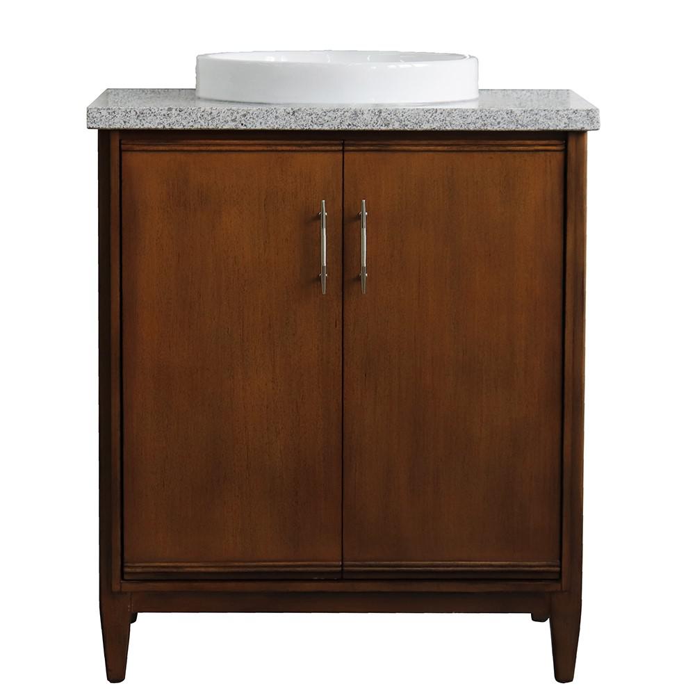 31 Single sink vanity in Walnut finish with Gray granite with round sink. Picture 12