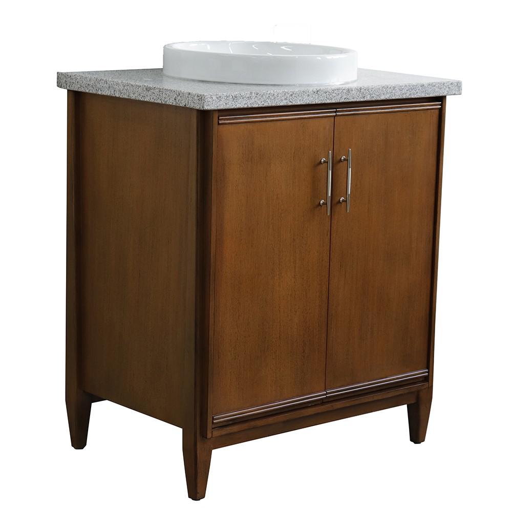 31 Single sink vanity in Walnut finish with Gray granite with round sink. Picture 1