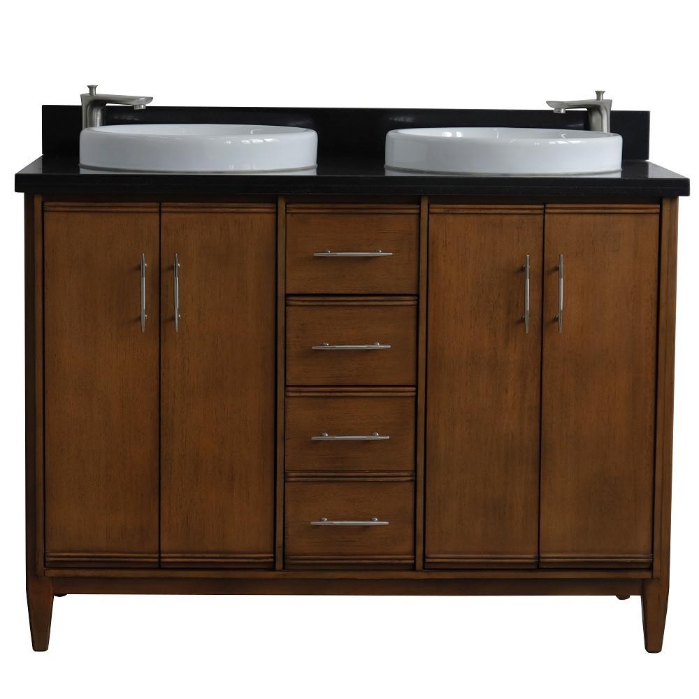 49 Double sink vanity in Walnut finish with Black galaxy granite and round sink. Picture 7