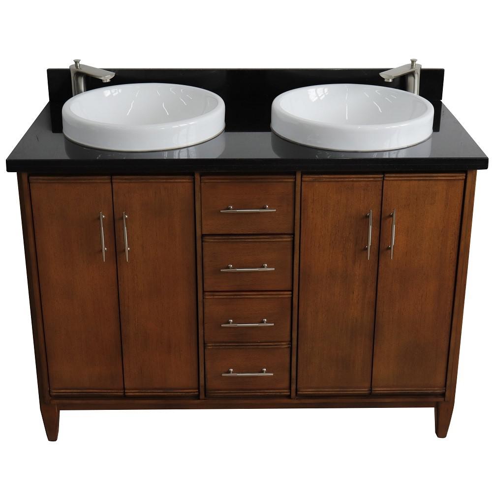 49 Double sink vanity in Walnut finish with Black galaxy granite and round sink. Picture 9