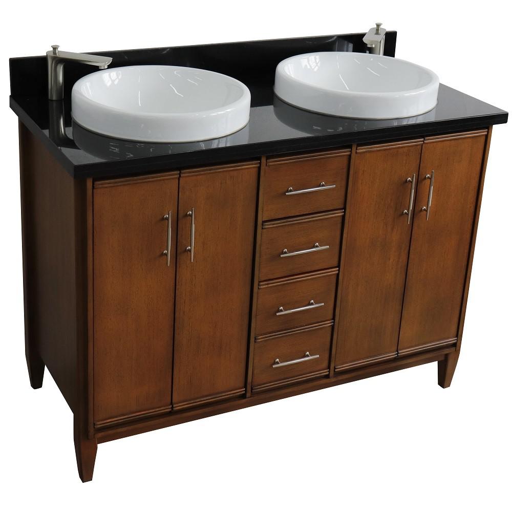 49 Double sink vanity in Walnut finish with Black galaxy granite and round sink. Picture 10