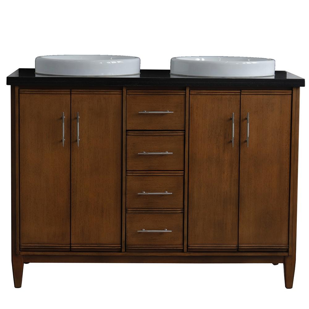 49 Double sink vanity in Walnut finish with Black galaxy granite and round sink. Picture 13