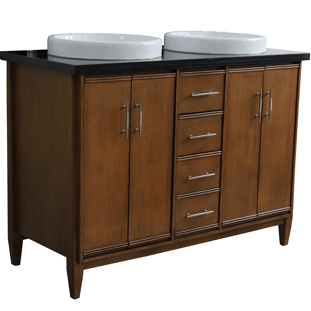 49 Double sink vanity in Walnut finish with Black galaxy granite and round sink. Picture 1