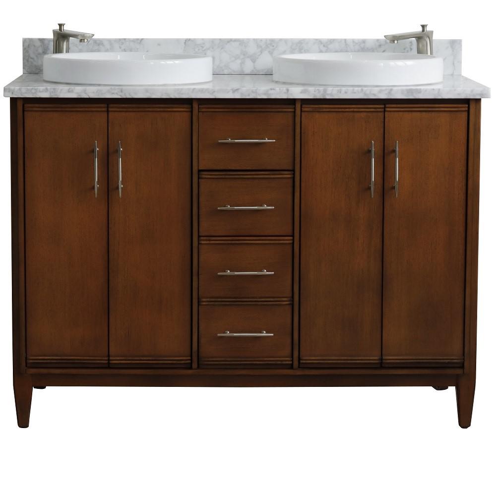 49 Double sink vanity in Walnut finish with White Carrara marble and round sink. Picture 7
