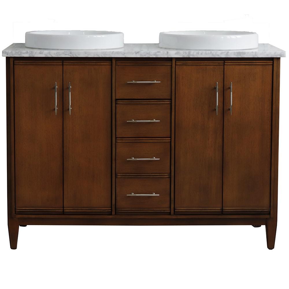 49 Double sink vanity in Walnut finish with White Carrara marble and round sink. Picture 13