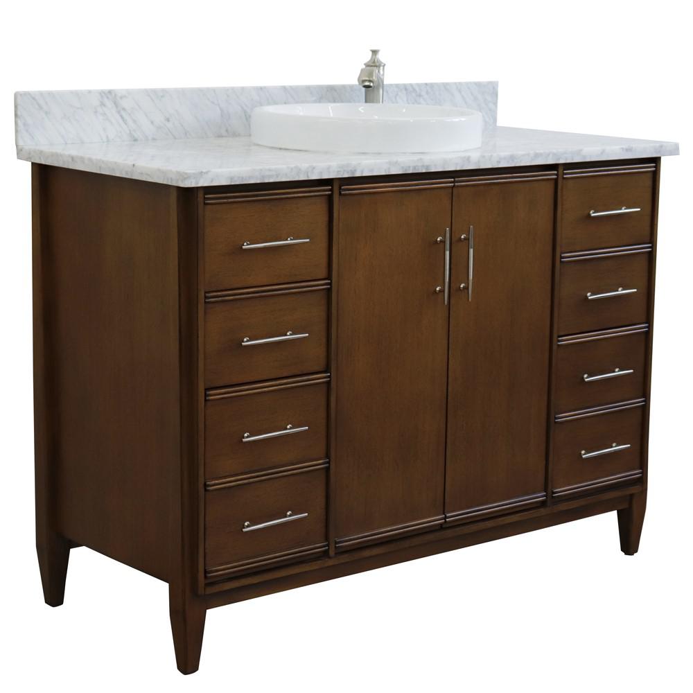 49 Single sink vanity in Walnut finish with White Carrara marble and round sink. Picture 5