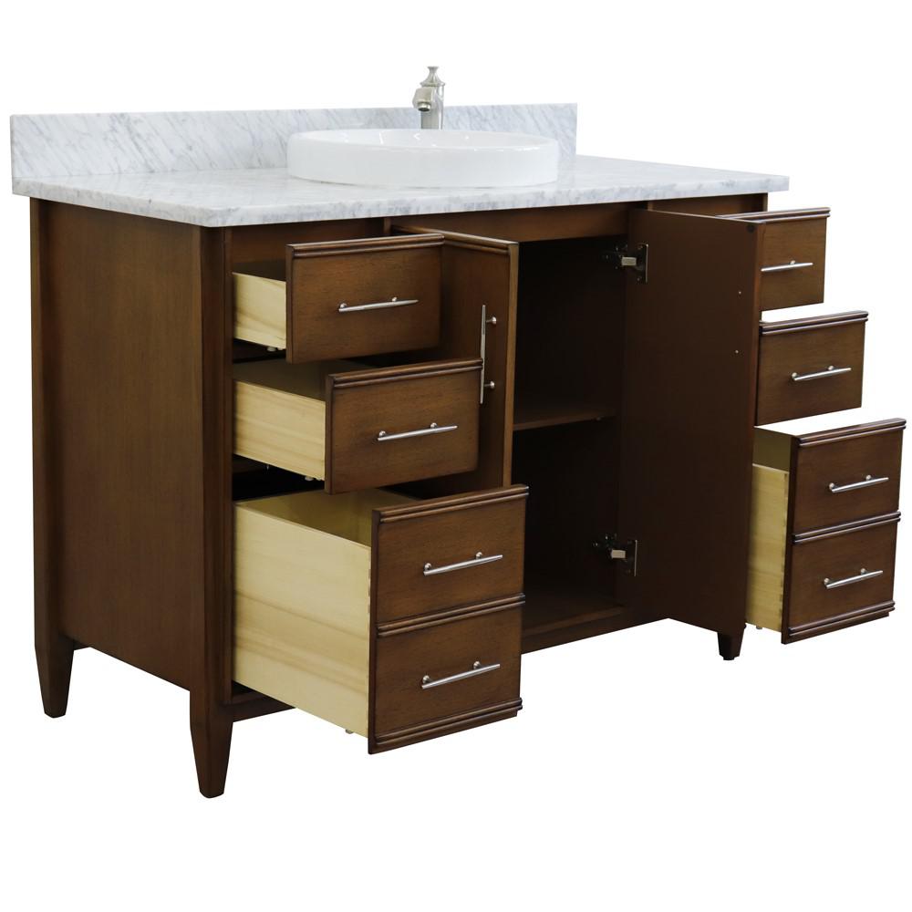 49 Single sink vanity in Walnut finish with White Carrara marble and round sink. Picture 6