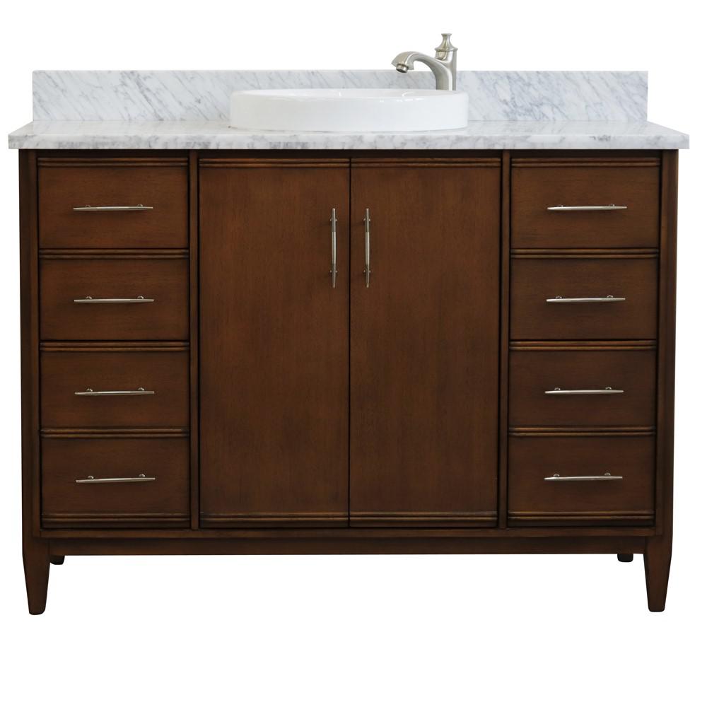 49 Single sink vanity in Walnut finish with White Carrara marble and round sink. Picture 7