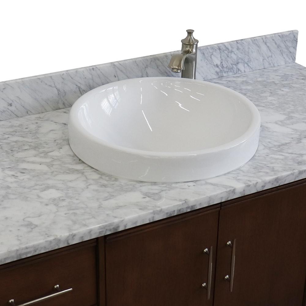 49 Single sink vanity in Walnut finish with White Carrara marble and round sink. Picture 8