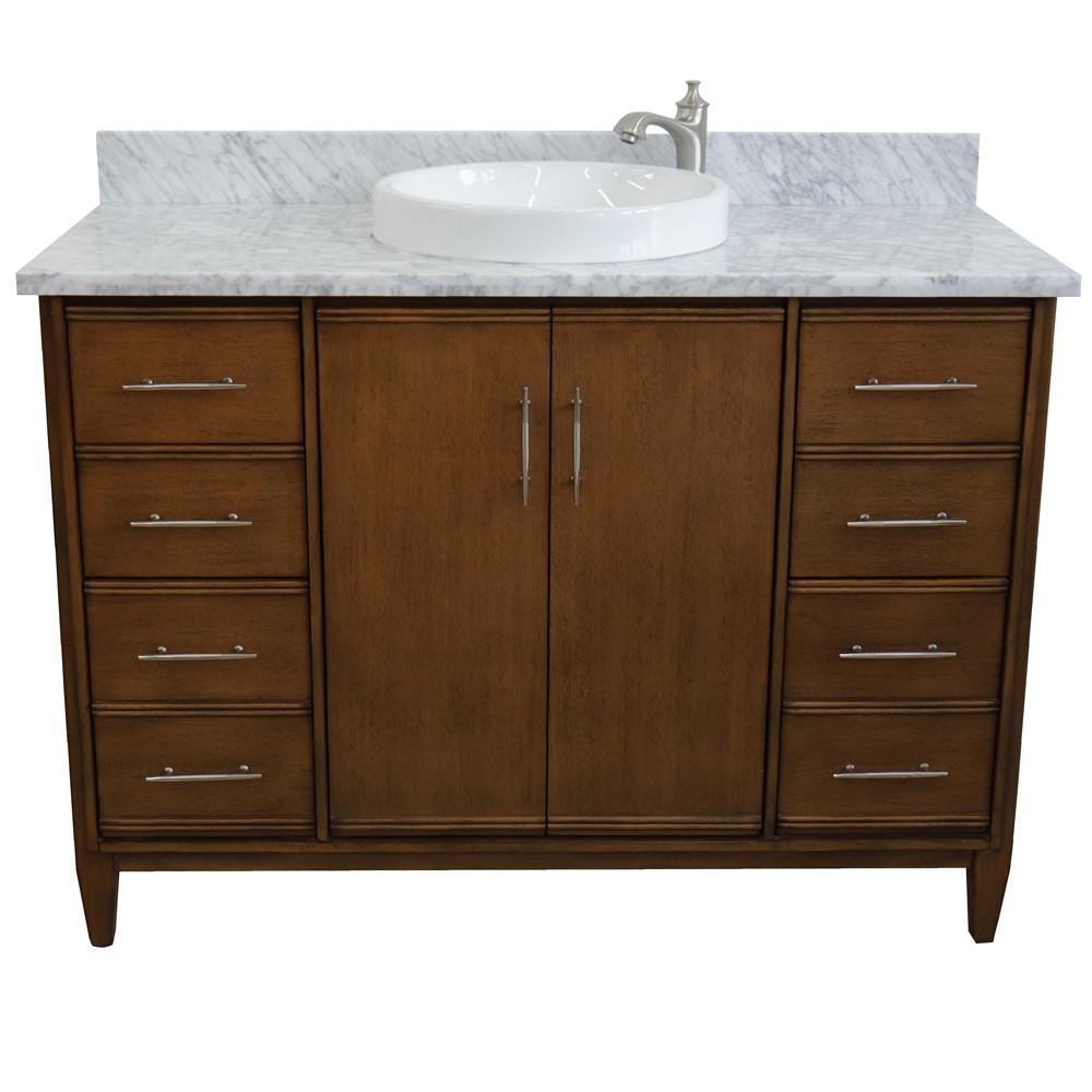 49 Single sink vanity in Walnut finish with White Carrara marble and round sink. Picture 10