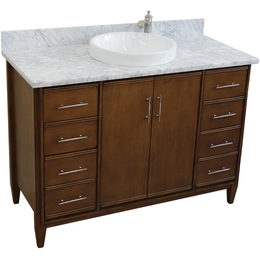 49 Single sink vanity in Walnut finish with White Carrara marble and round sink. Picture 11