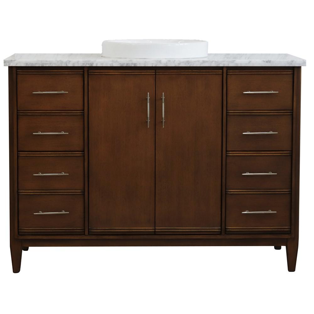 49 Single sink vanity in Walnut finish with White Carrara marble and round sink. Picture 13
