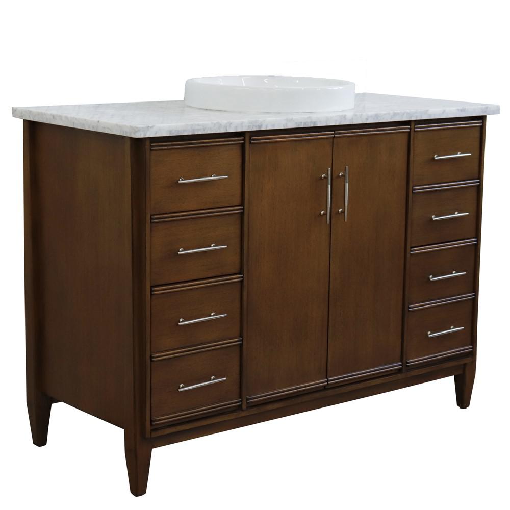 49 Single sink vanity in Walnut finish with White Carrara marble and round sink. Picture 1