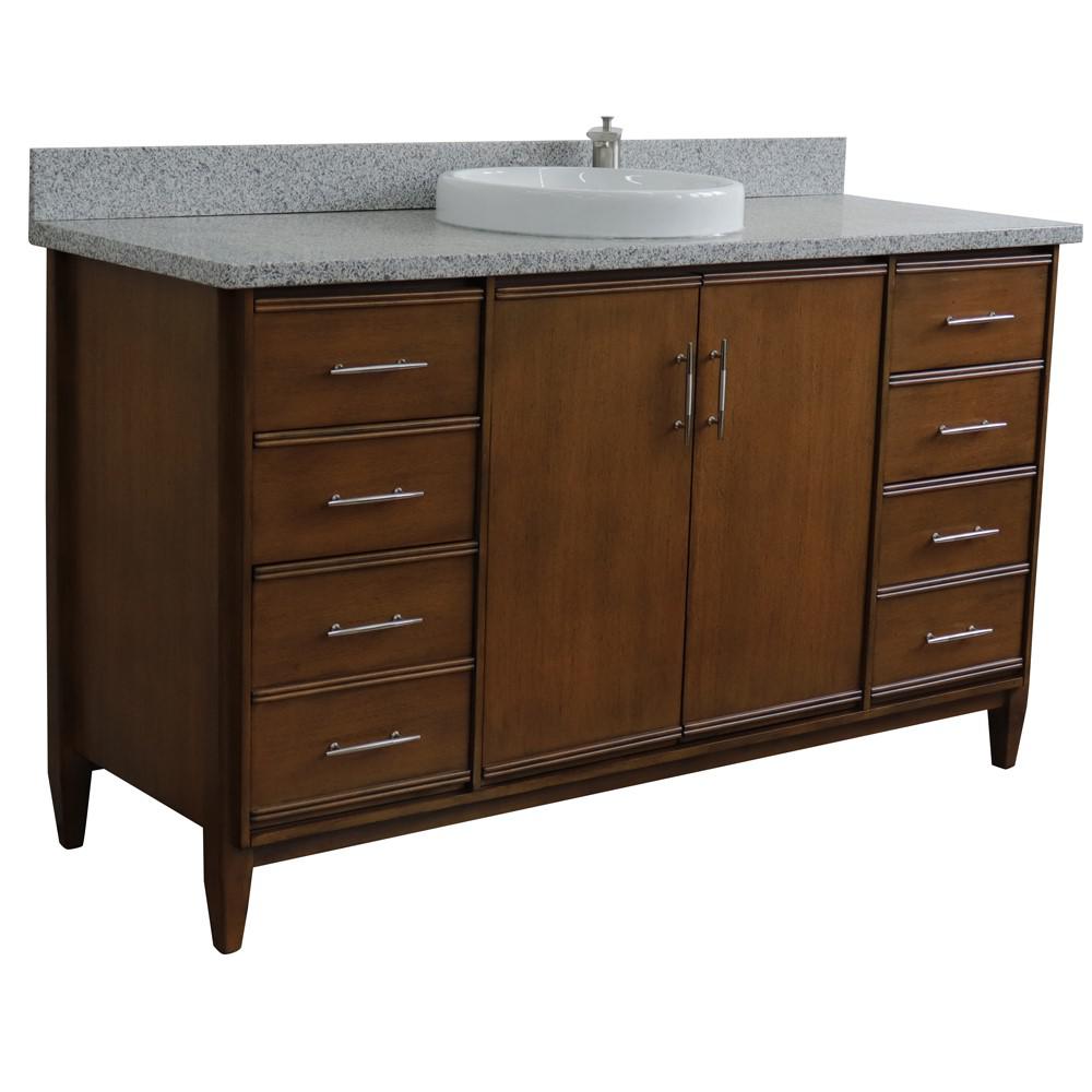 61 Single sink vanity in Walnut finish with Gray granite and round sink. Picture 4