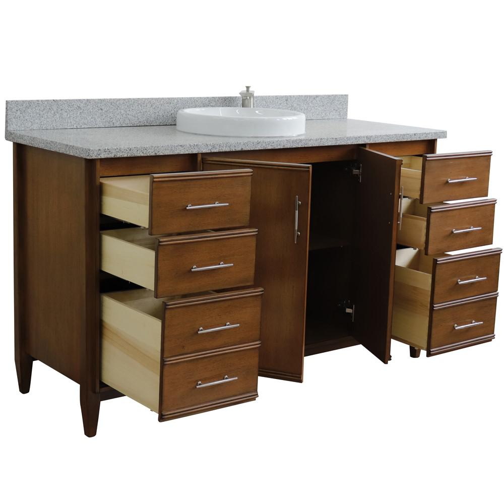 61 Single sink vanity in Walnut finish with Gray granite and round sink. Picture 5