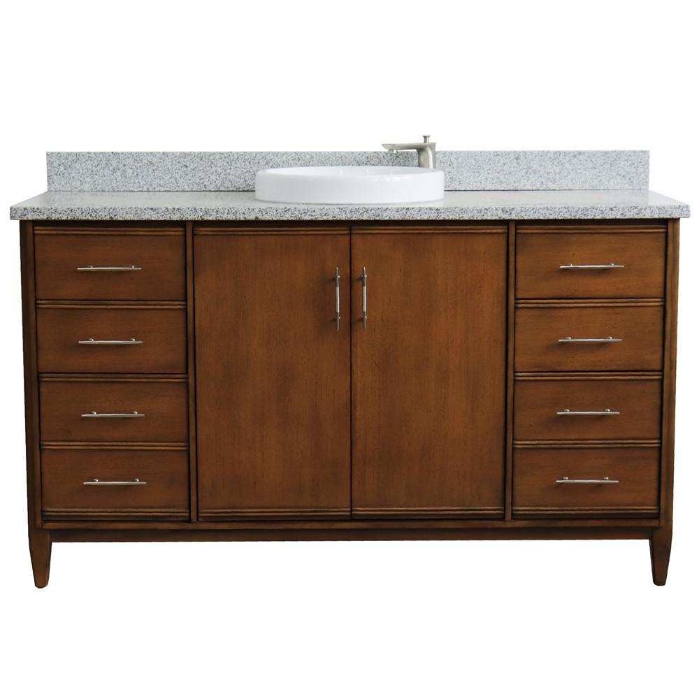 61 Single sink vanity in Walnut finish with Gray granite and round sink. Picture 6