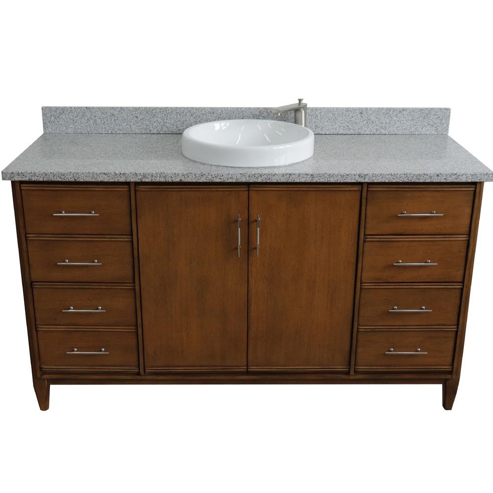 61 Single sink vanity in Walnut finish with Gray granite and round sink. Picture 8