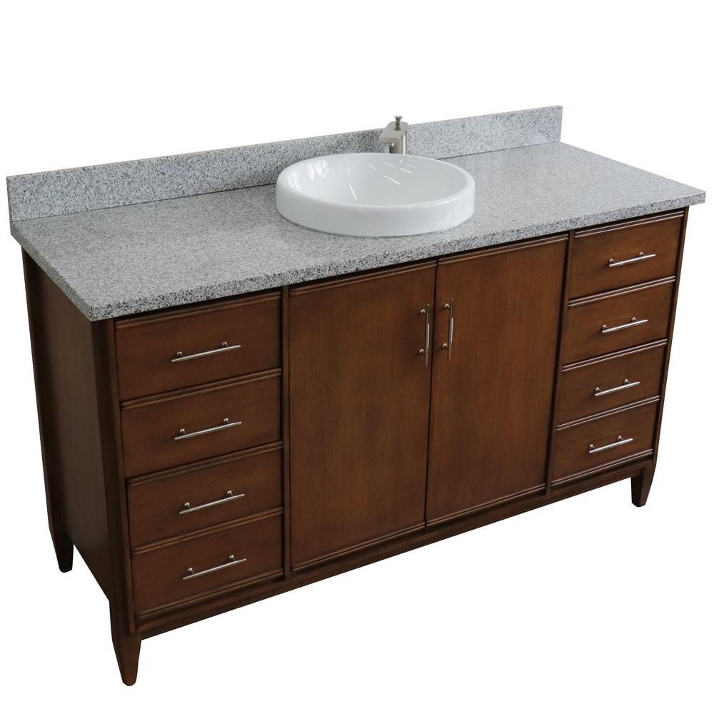 61 Single sink vanity in Walnut finish with Gray granite and round sink. Picture 9