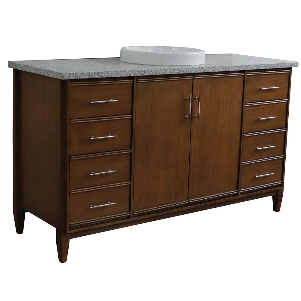 61 Single sink vanity in Walnut finish with Gray granite and round sink. Picture 1