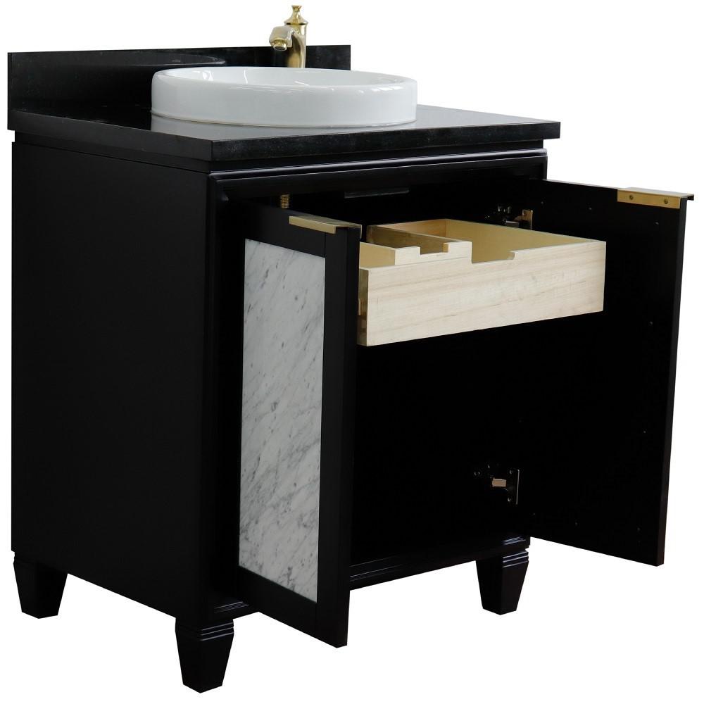 31 Single sink vanity in Black finish with Black galaxy granite with round sink. Picture 6