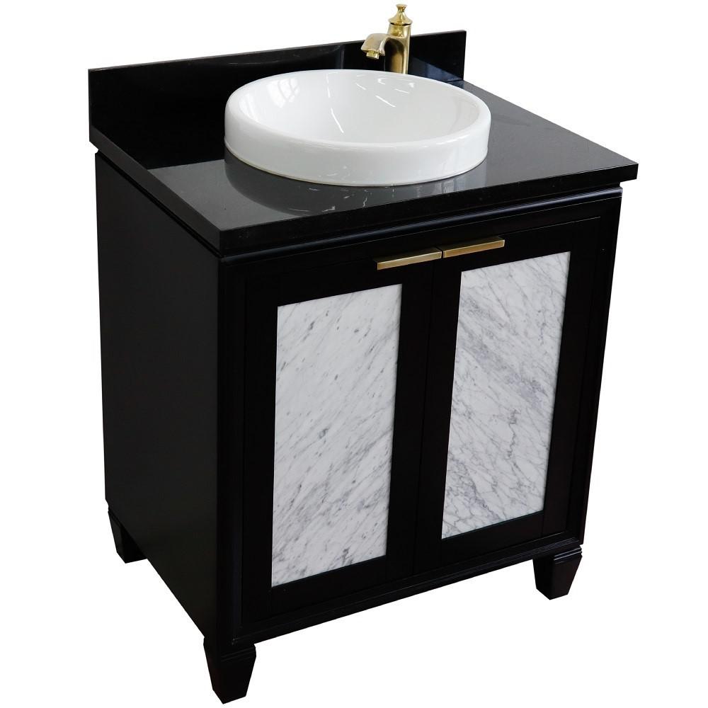31 Single sink vanity in Black finish with Black galaxy granite with round sink. Picture 10