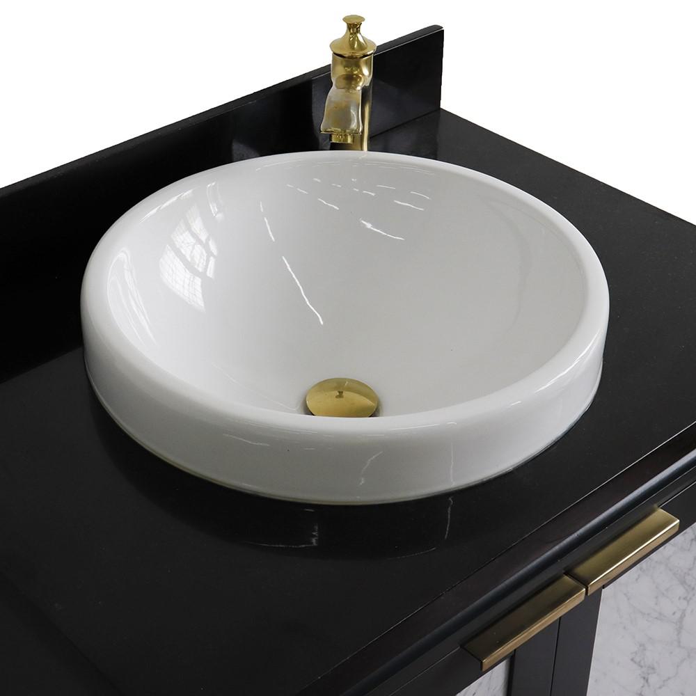 Single sink vanity in Dark Gray with Black galaxy granite with round sink. Picture 9