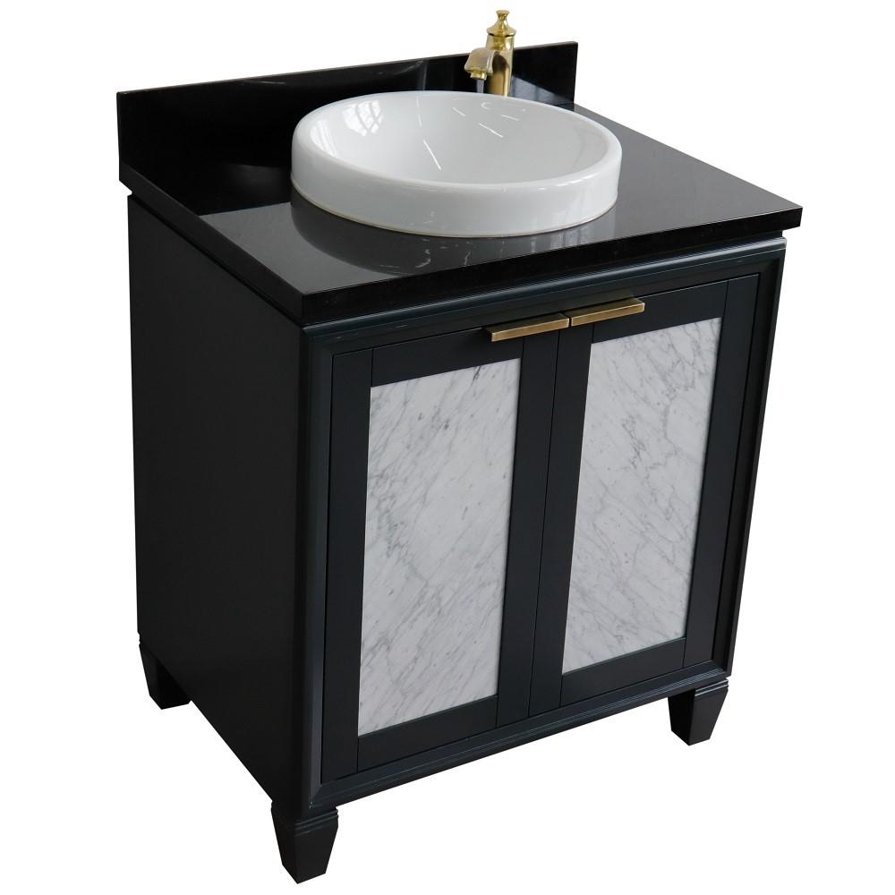 Single sink vanity in Dark Gray with Black galaxy granite with round sink. Picture 12