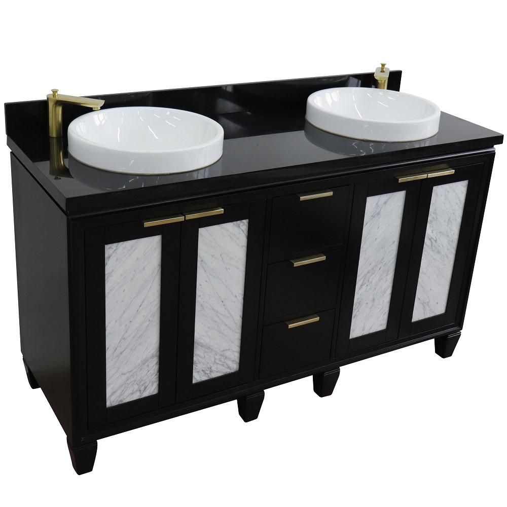 61 Double sink vanity in Black finish with Black galaxy granite and round sink. Picture 9