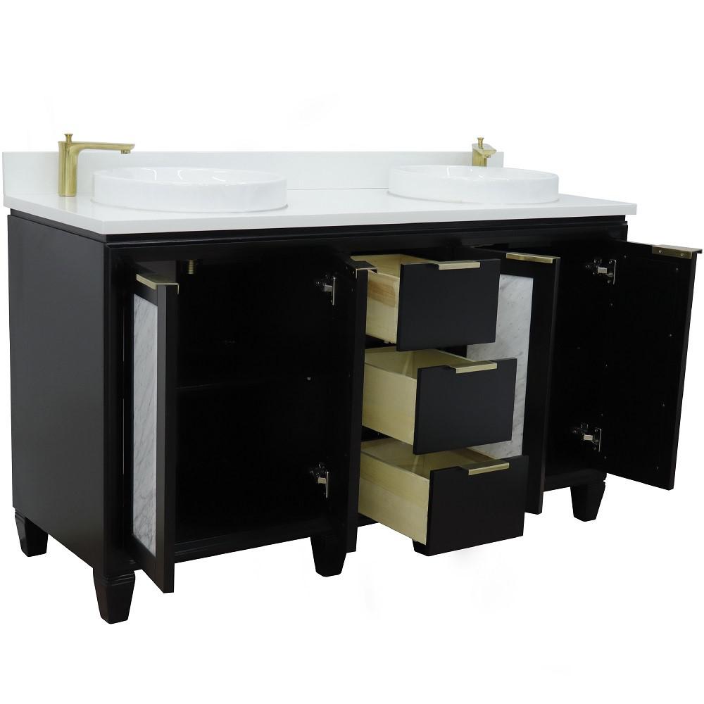61 Double sink vanity in Black finish with White quartz and round sink. Picture 6