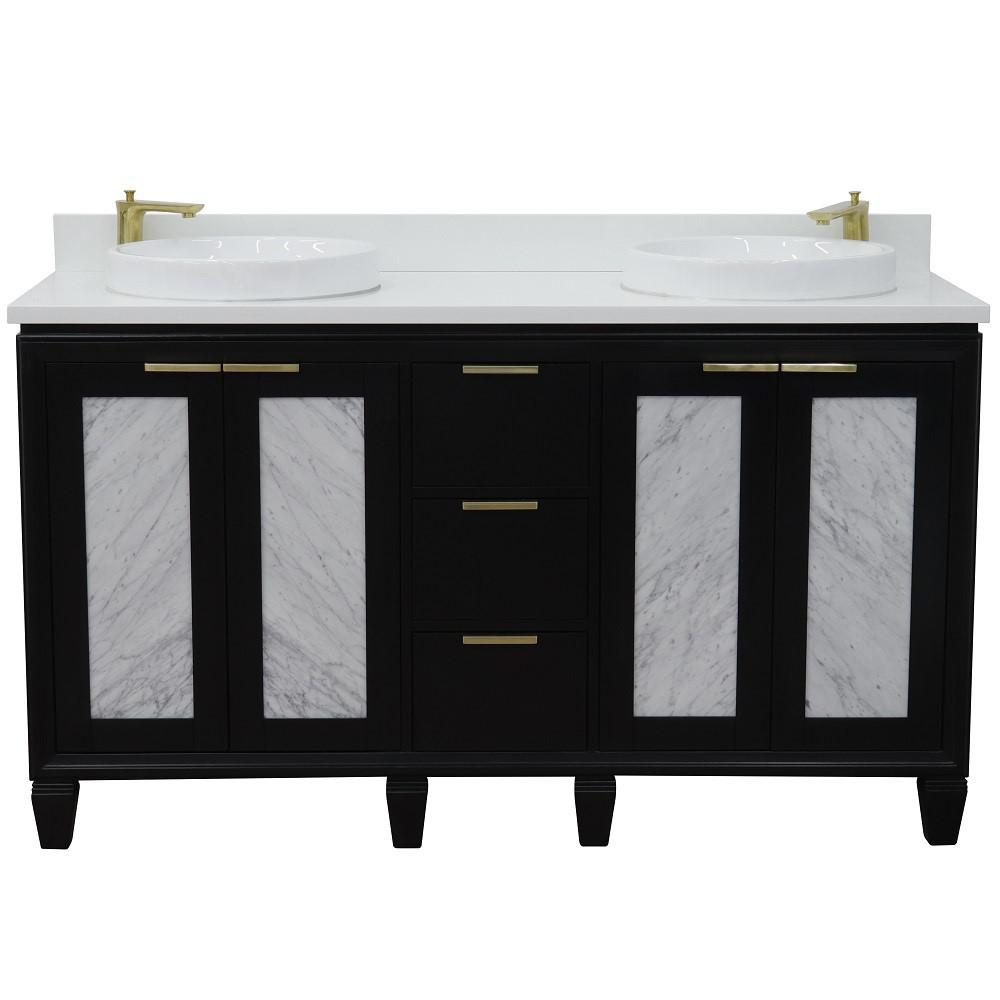 61 Double sink vanity in Black finish with White quartz and round sink. Picture 7