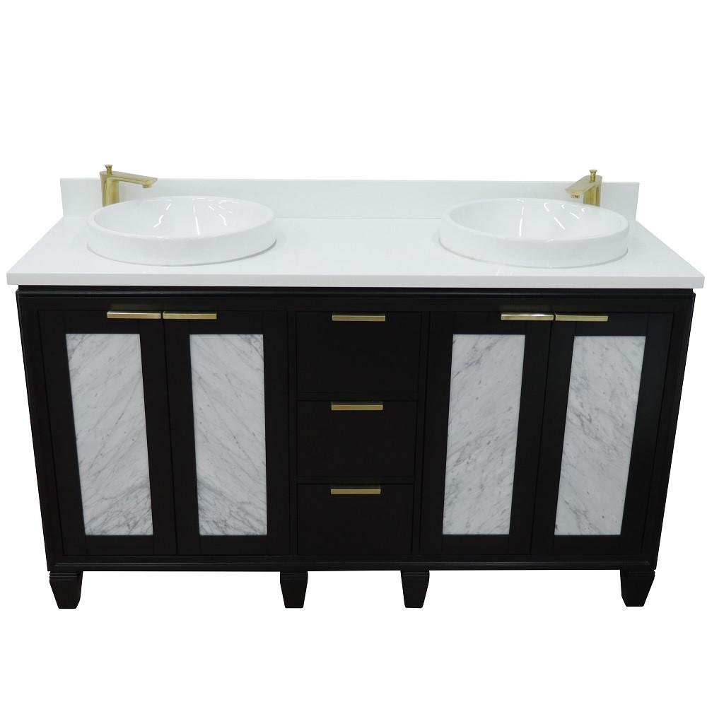 61 Double sink vanity in Black finish with White quartz and round sink. Picture 10