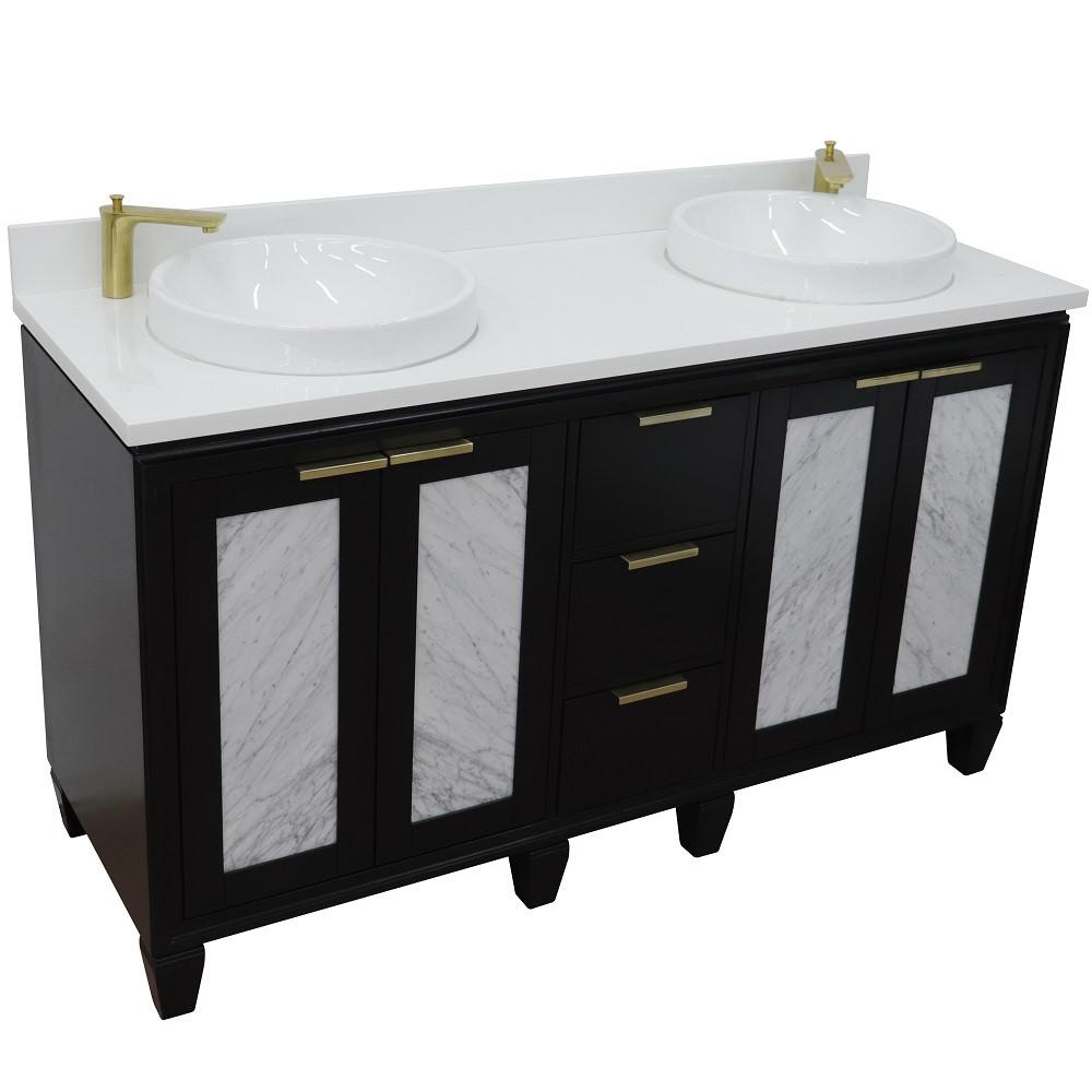 61 Double sink vanity in Black finish with White quartz and round sink. Picture 11