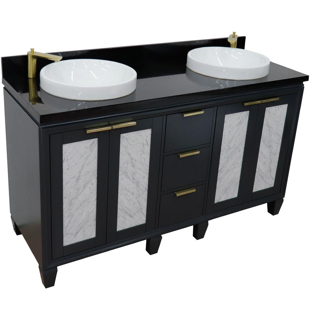 Double sink vanity in Dark Gray with Black galaxy granite and round sink. Picture 12