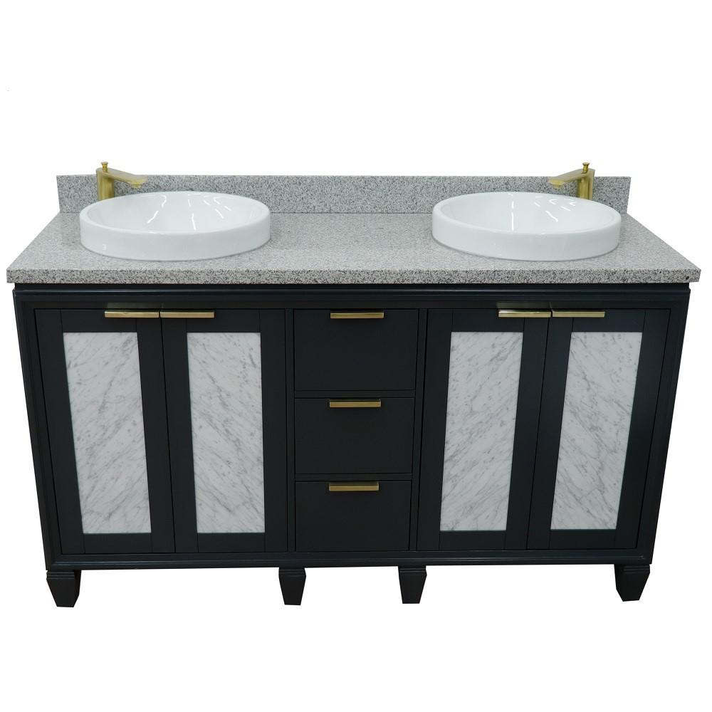 61 Double sink vanity in Dark Gray finish with Gray granite and round sink. Picture 11