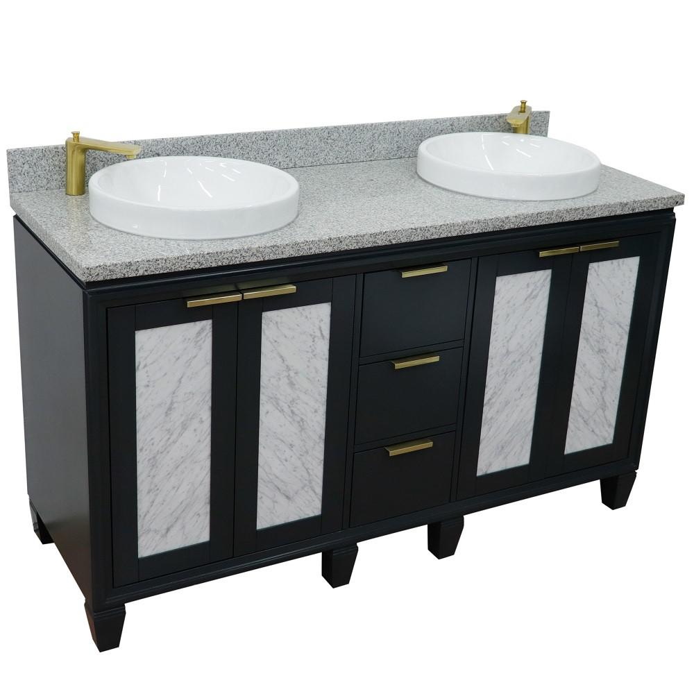61 Double sink vanity in Dark Gray finish with Gray granite and round sink. Picture 12