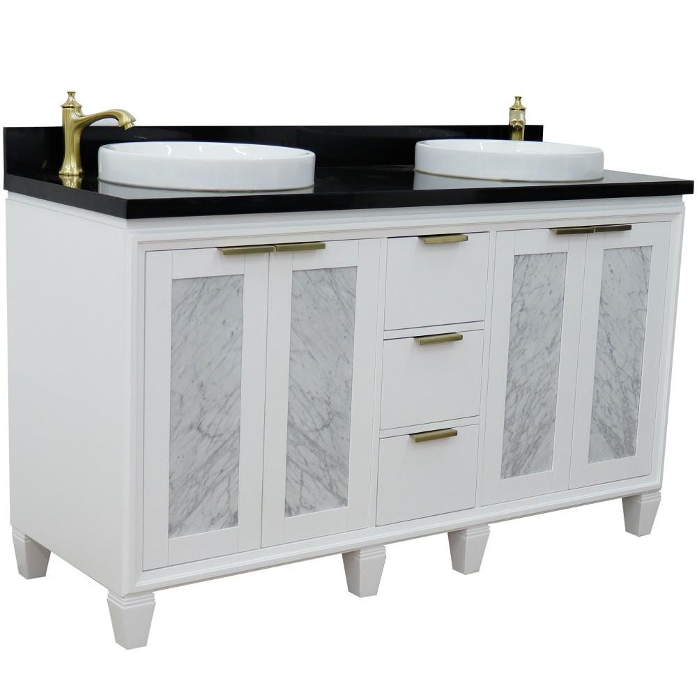 61 Double sink vanity in White finish with Black galaxy granite and round sink. Picture 6