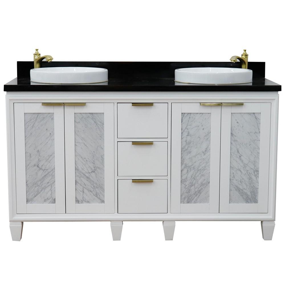61 Double sink vanity in White finish with Black galaxy granite and round sink. Picture 8