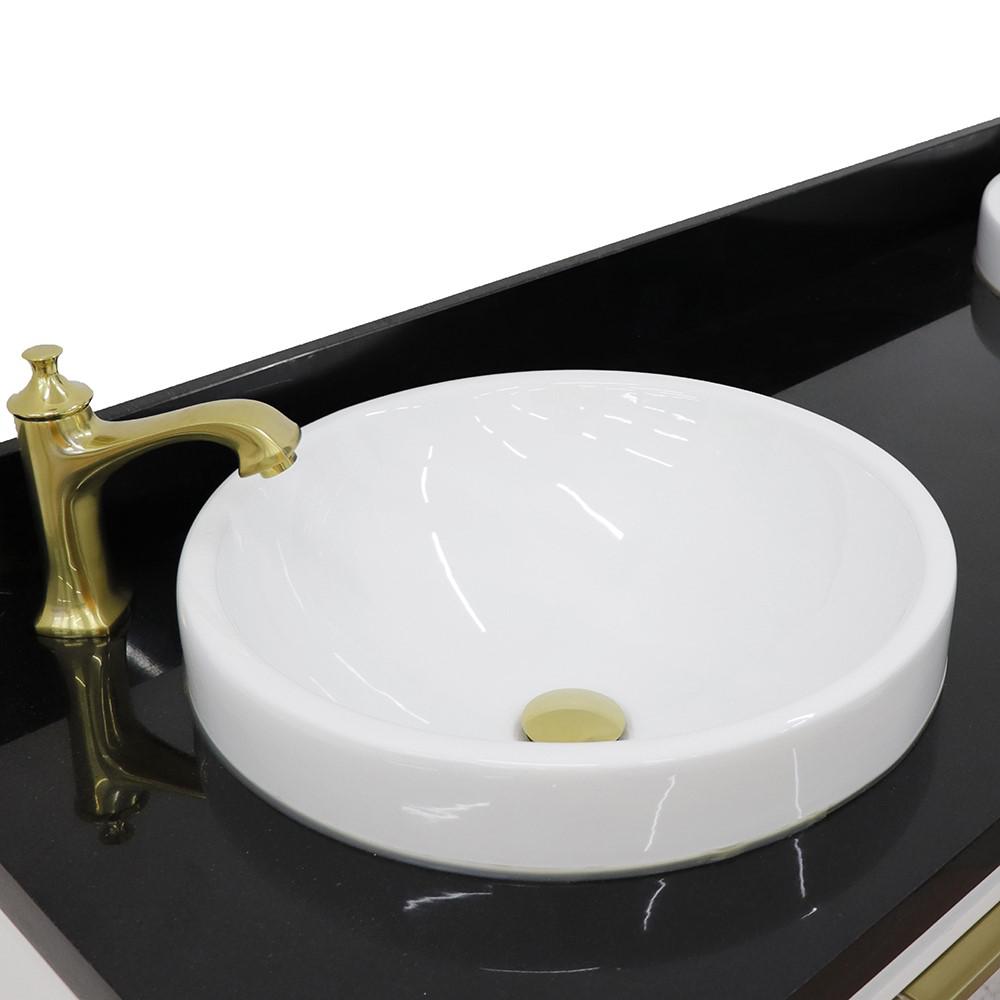 61 Double sink vanity in White finish with Black galaxy granite and round sink. Picture 9