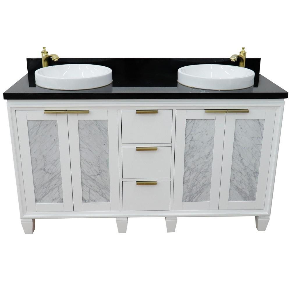 61 Double sink vanity in White finish with Black galaxy granite and round sink. Picture 11