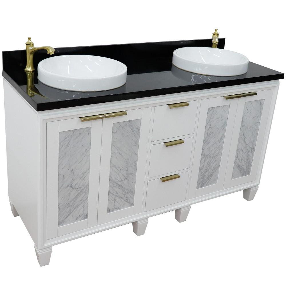 61 Double sink vanity in White finish with Black galaxy granite and round sink. Picture 12