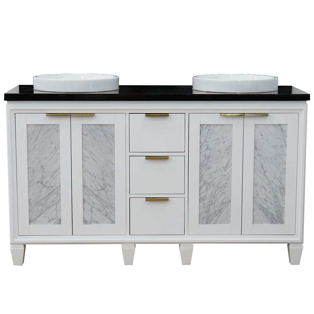 61 Double sink vanity in White finish with Black galaxy granite and round sink. Picture 14