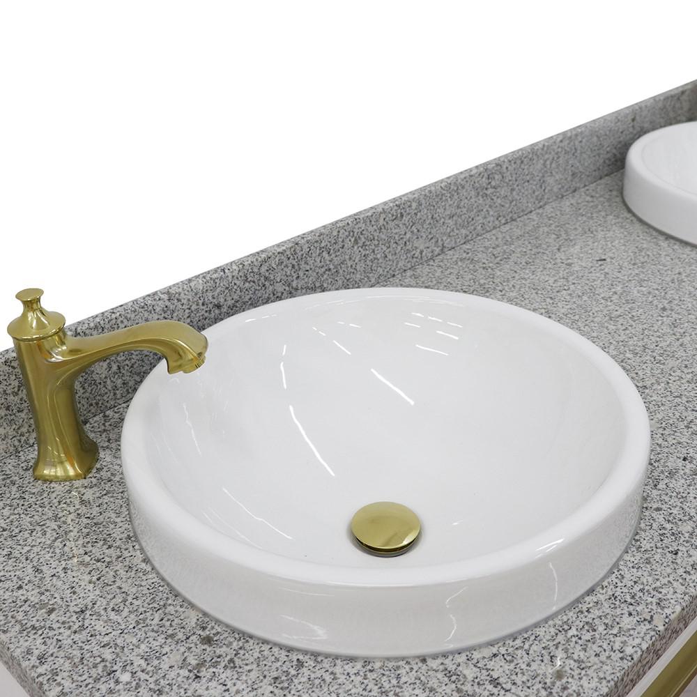 61 Double sink vanity in White finish with Gray granite and round sink. Picture 9