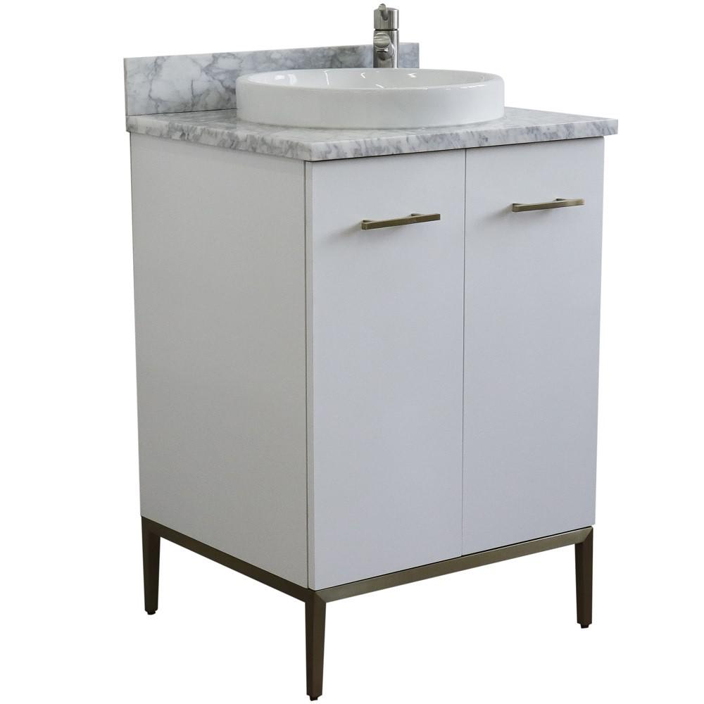 25 Single sink vanity in White finish with White Carrara marble and round sink. Picture 3