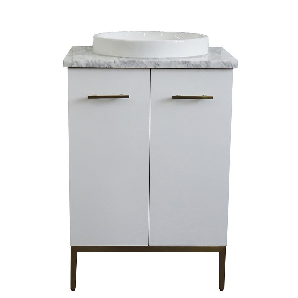 25 Single sink vanity in White finish with White Carrara marble and round sink. Picture 6