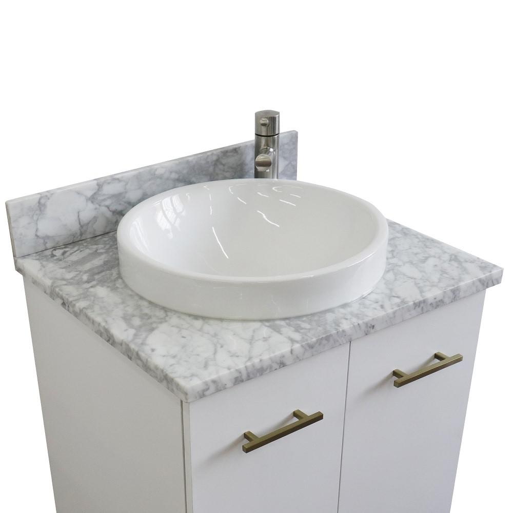 25 Single sink vanity in White finish with White Carrara marble and round sink. Picture 10