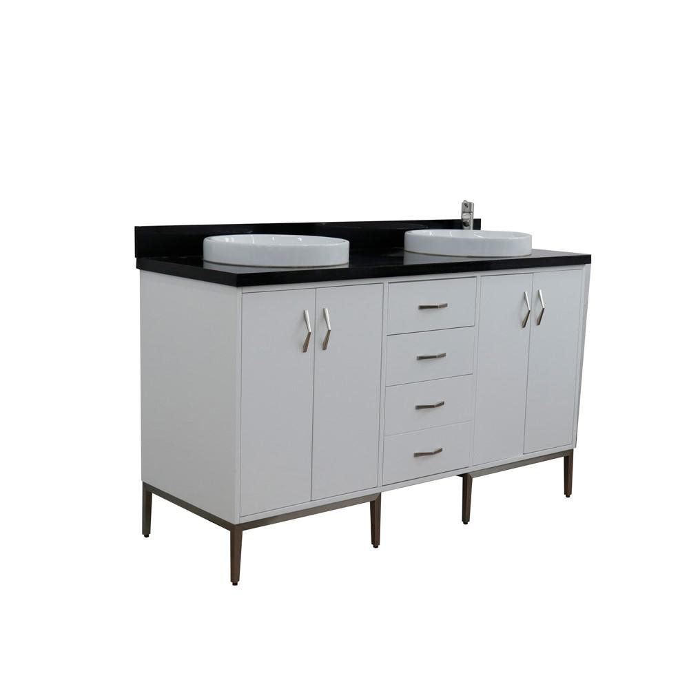 61 Double sink vanity in White finish with Black galaxy granite and round sink. Picture 10