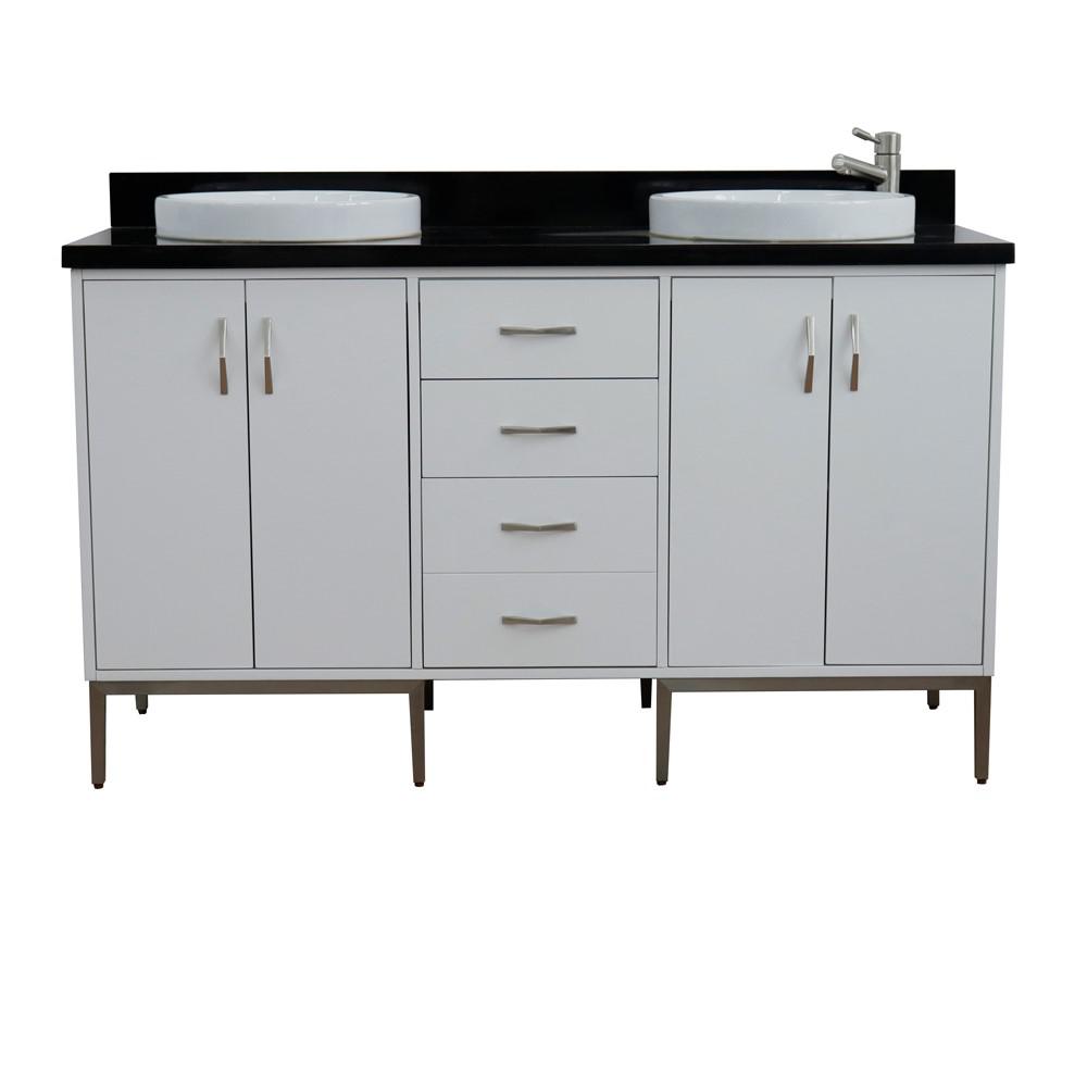 61 Double sink vanity in White finish with Black galaxy granite and round sink. Picture 12