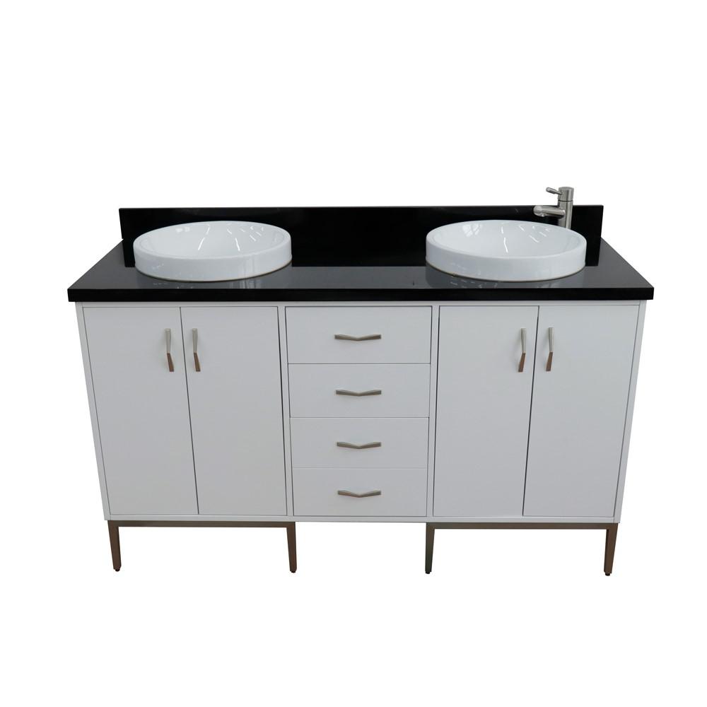 61 Double sink vanity in White finish with Black galaxy granite and round sink. Picture 13