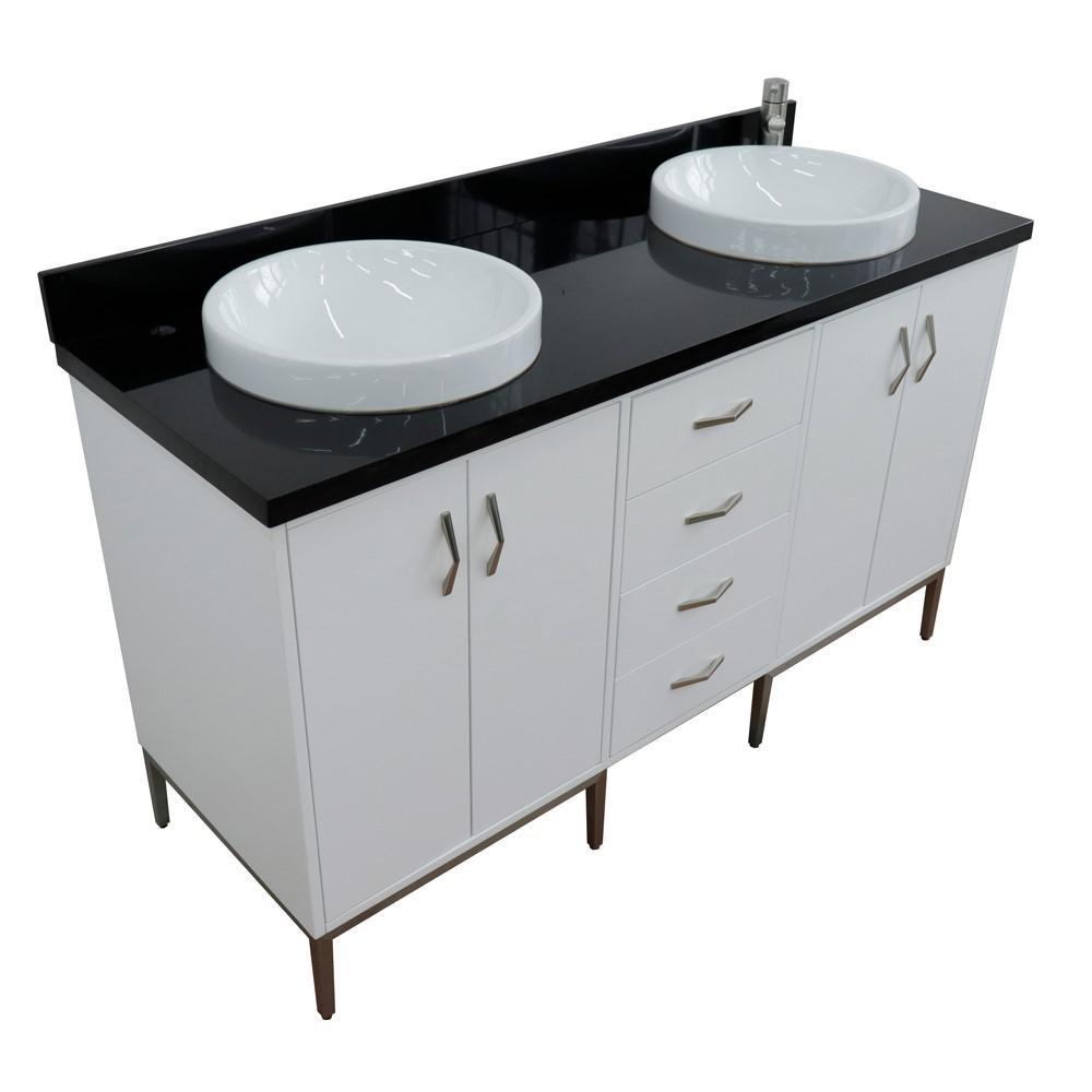61 Double sink vanity in White finish with Black galaxy granite and round sink. Picture 14