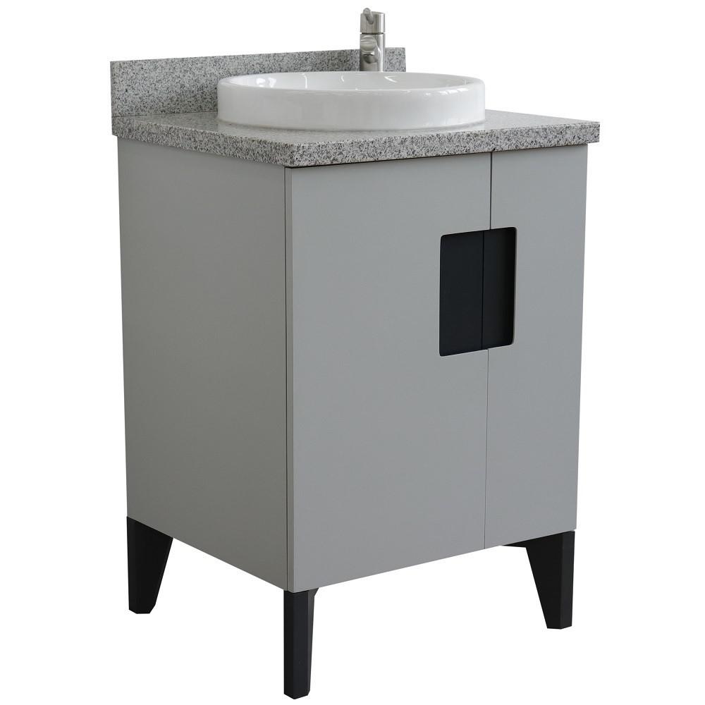 25 Single sink vanity in Light Gray finish with Gray granite and round sink. Picture 3
